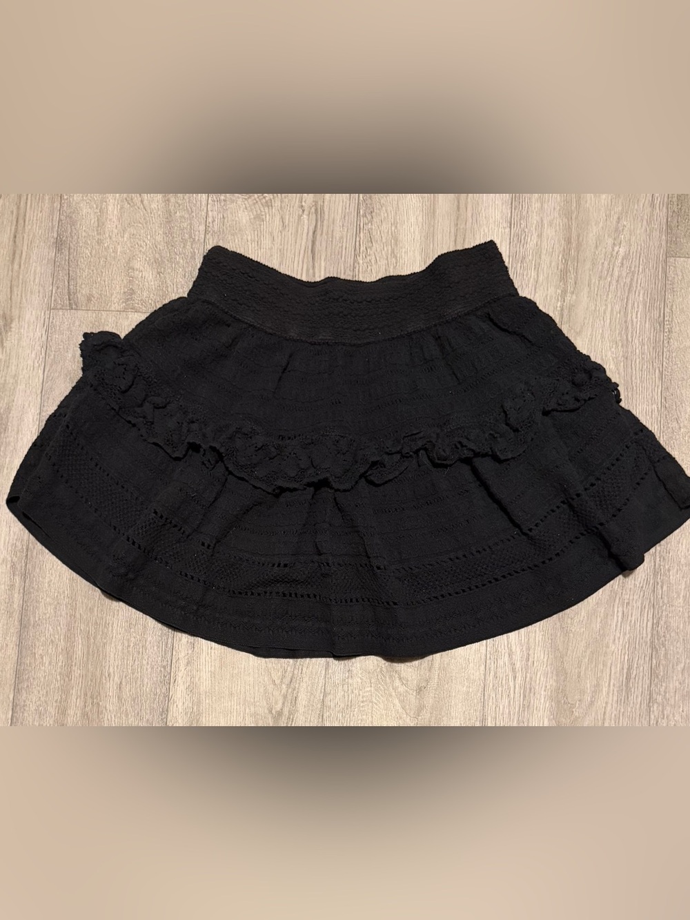 Aerie Size Small Ruffled Tiered Crochet Mini Skirt Black